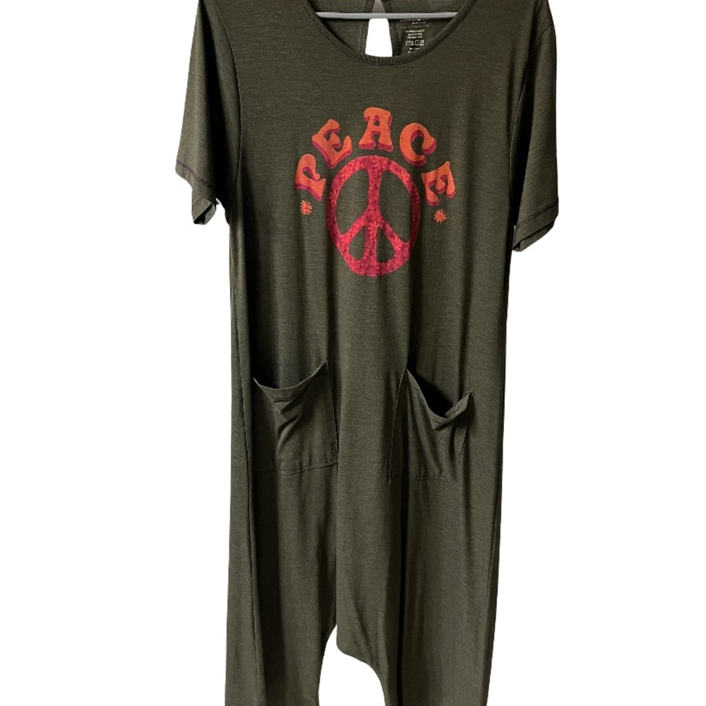 NATURAL LIFE Olive Jumpsuit with Peace Graphic - Picture 2 of 5
